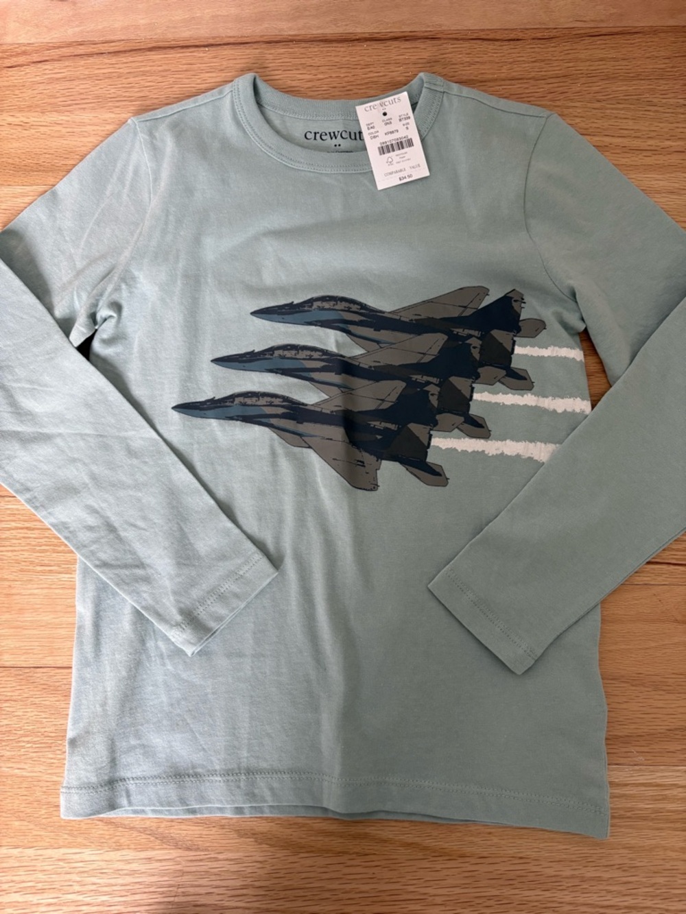 Crewcuts Sage Green Long Sleeve Tee with Jet Squadron Graphic